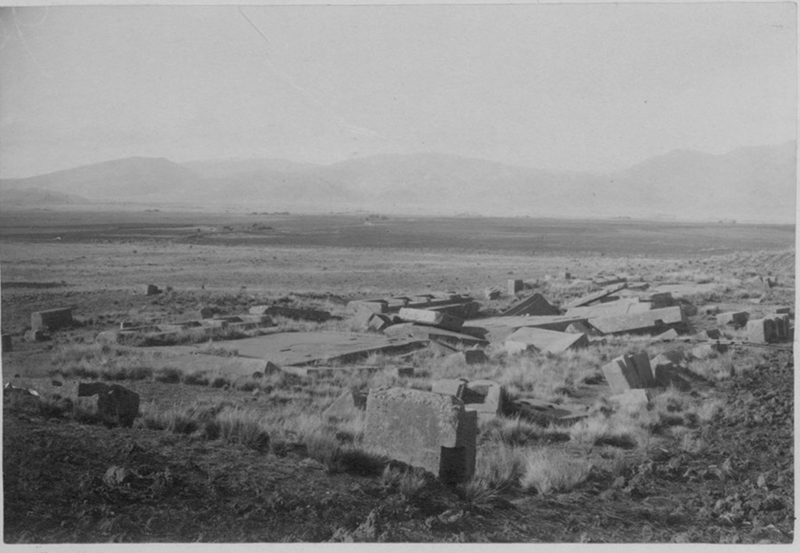 The eastern portion of the Pumapunku site as photographed by archaeologist Max Uhle in 1893.
